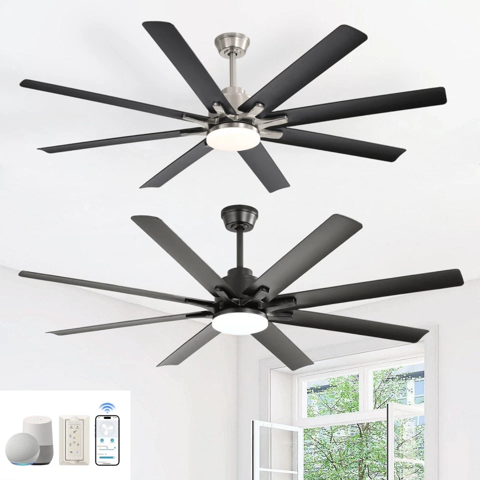 Sofucor Deckenventilator 168cm modern, 8 Flügel, Licht mit APP-Fernbedienung