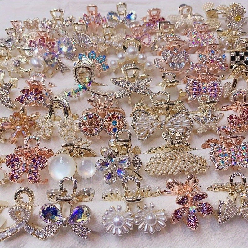 10Pcs Random Sparkly Rhinestone Pearl Claw Clips Assorted Hair Clamps for Women - Image 2 of 4