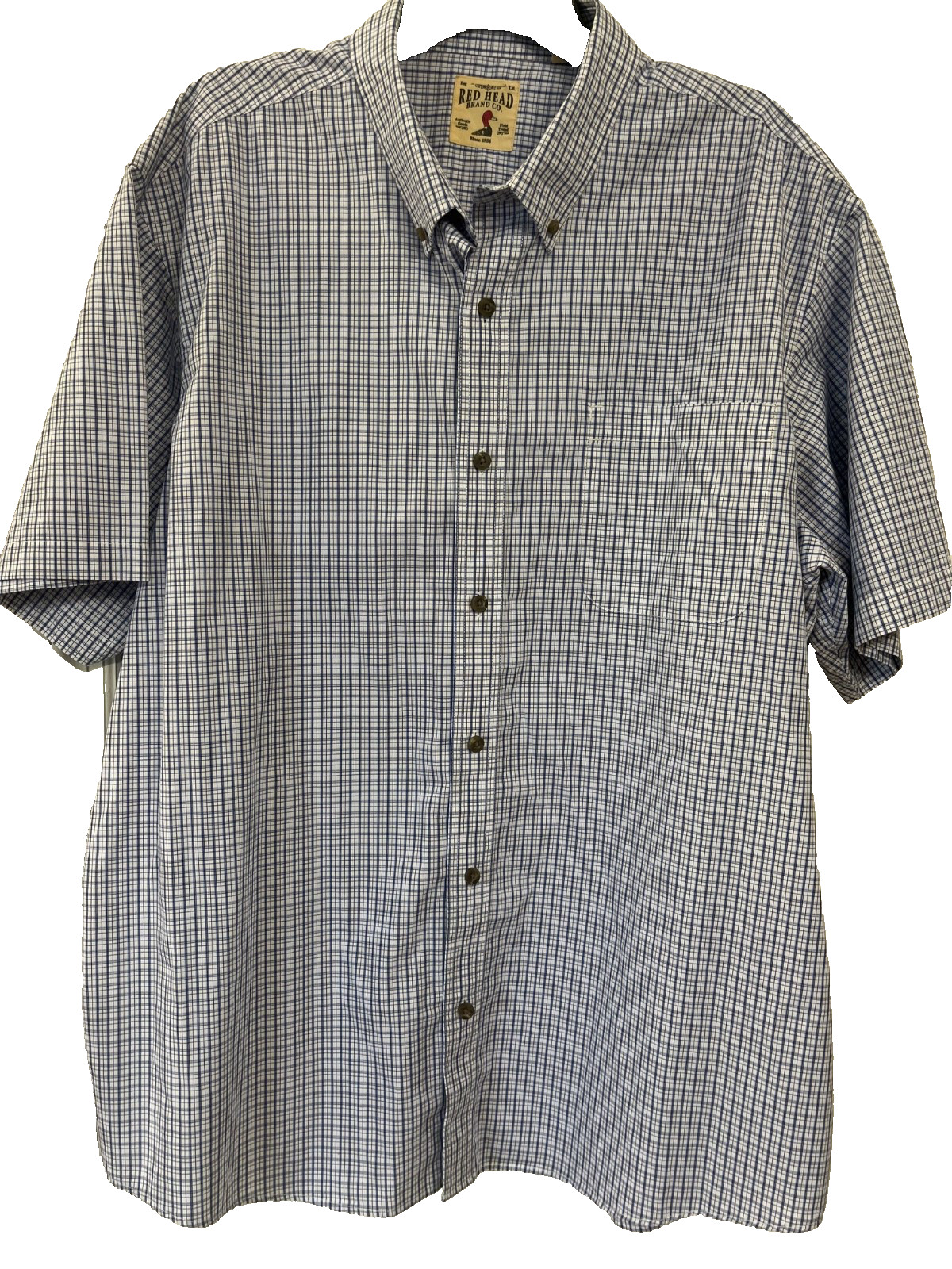 Red Head Brand Co Men's Size 2XL Short Sleeve Shirt Button Up Blue Plaid