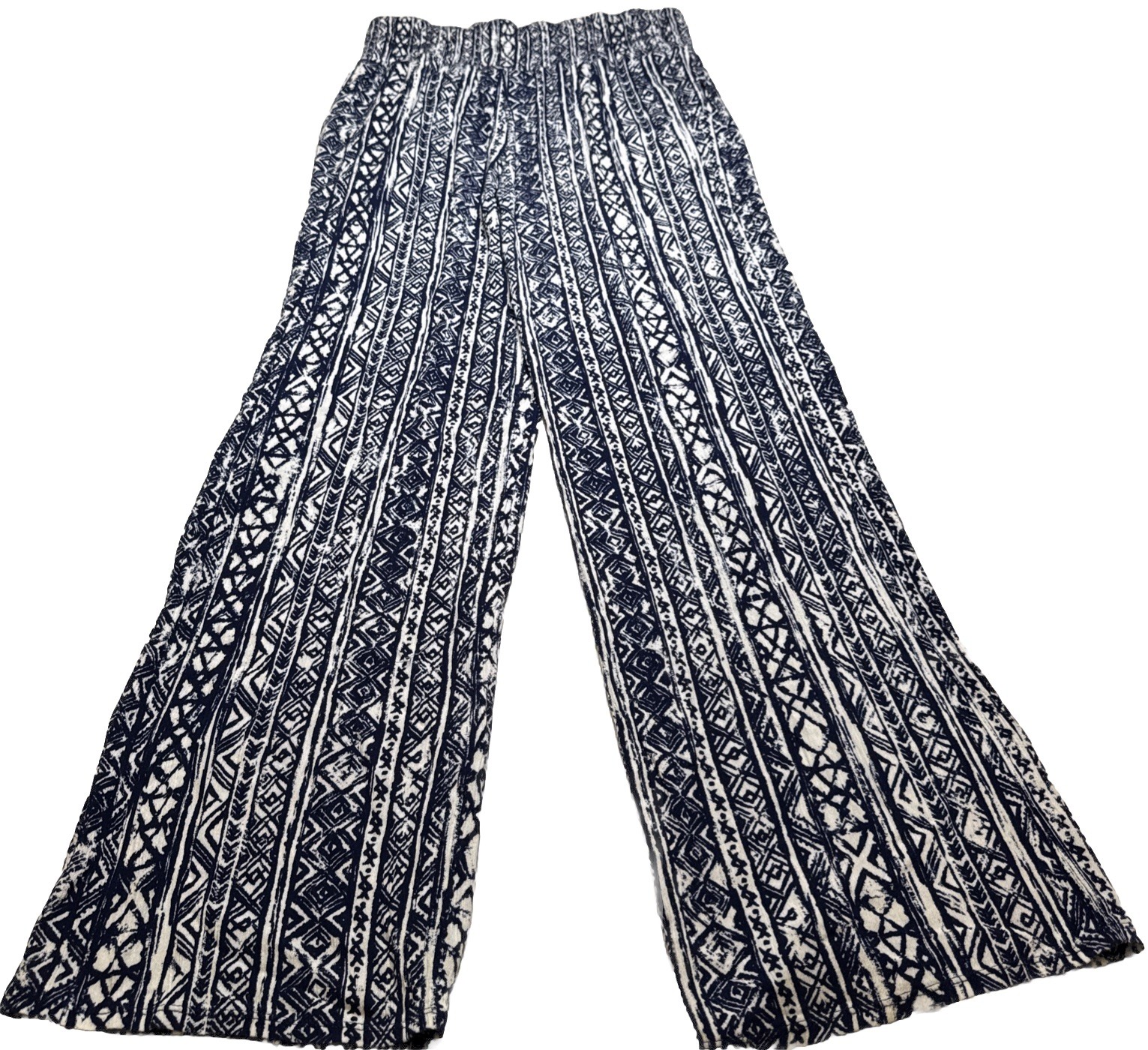 Three Dots Womens Navy White Geometric Tribal Print Wide Leg Rayon Pants Size M image 2