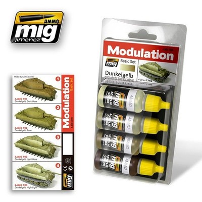 AMMO by Mig Jimenez Dunkelgelb Modulation Acrylic Paint Set 4x17ml