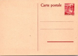 Dr Jim Stamps Germany French Zone Rheinland Pfalz 20Pf Postal Stationery
