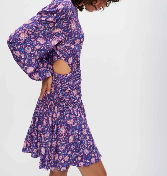 Maje Kleid Floral Blumenmuster Viskose Mini Mehrfarbig Gr 40 L-image