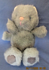 Vintage RUSS "Soft N Suede" Grey 7" Kitty Cat Plush Stuffed Toy Blue Eyes Korea