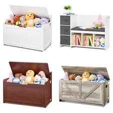 Uimoso Kids Toy Storage Bench Wooden Toy Box Cubby Bookshelf 32.68/38.98/43.11"