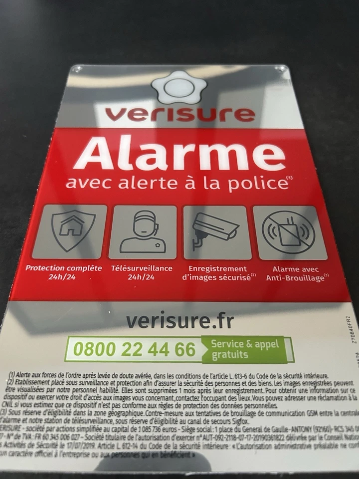 Plaque dissuasive alarme VERISURE 24x15cm Neuve 🚨 - Photo 2/2