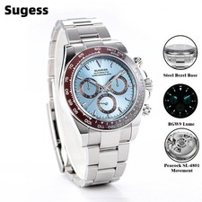 Sugess Diving Watch Men Automatic Chronograph Peacock SL4801 Ceramic Bezel