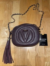 Mario Valentino Beautiful Leather Crossbody Bag In Eggplant Purple