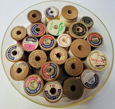 Lot of 24 Vintage Tread Spools - Mostly Wooden Spools - Most w/ Thread