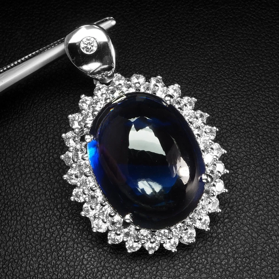Squisiti ciondoli fatti a mano in argento sterling 925 cabochon zaffiro blu... - Immagine 2 di 4