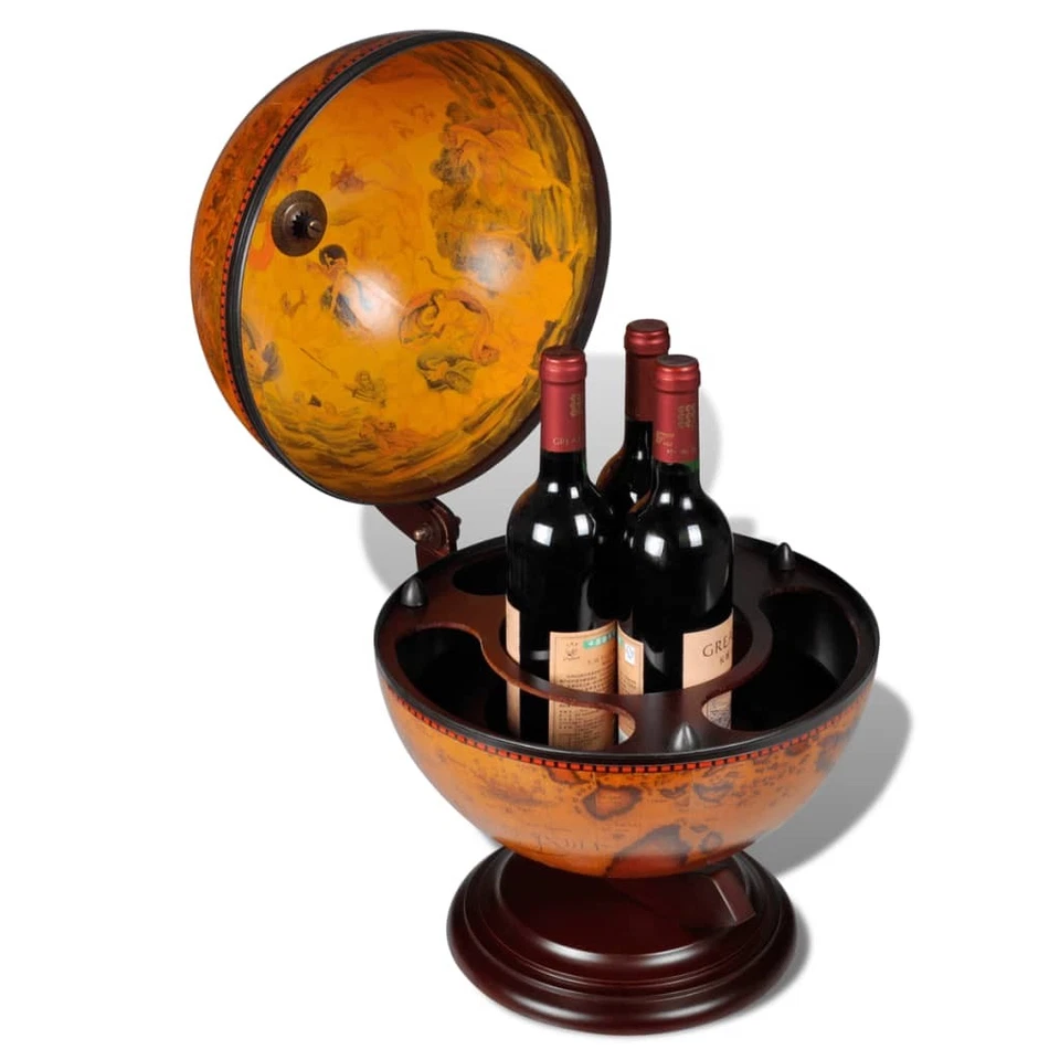 Brown Eucalyptus Wood Globe Bar Tabletop Stand, 38x33x48 cm, Antique Design - Image 4 of 4