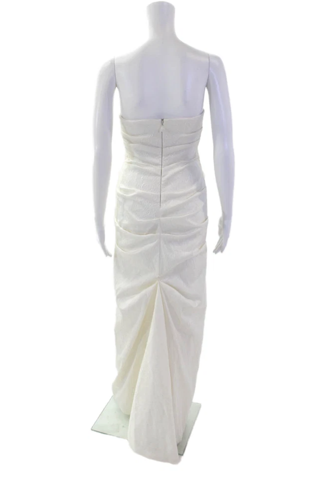 Vestido Nicole Miller para mujer fruncido bordado sin tirantes hasta el suelo blanco talla 6 Foto 3 de 4