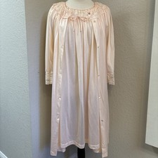 Vintage Gilead Peignoir Set Nightgown Slip  Robe Pink Lace Lingerie 2pc Small