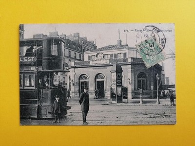 Old postcard Paris in 1907 station Montrouge railway steam tram tram