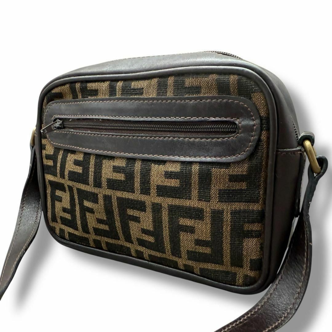 FENDI Zucca Canvas Crossbody Bag 119 Brown Vintage Shoulder