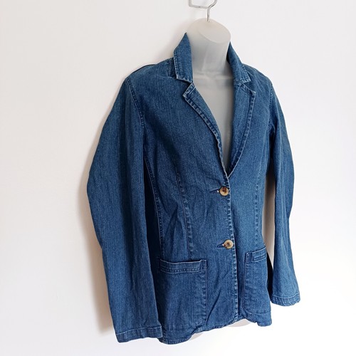 Cotton Traders Denim Jacket UK 12 Blue Tailored Chorewear Collar Button Up - Picture 4 of 14