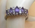 Vtg Womens Ring Cluster Of Marquise Cut lavender Rhinestones Silver 925 size 9