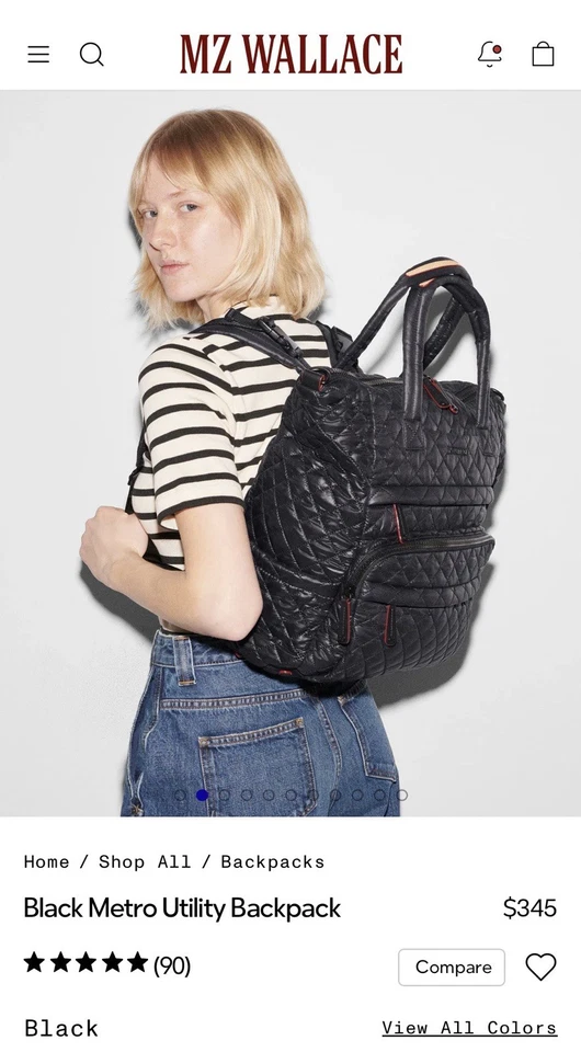 Mochila utilitária MZ WALLACE pequena metro acolchoada náilon tiracolo ~nova com etiquetas~ preta - Imagem 2 de 4