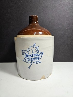 VTG WESTERN STONEWARE Porcelain Jug Crock   10.5'' Tall / 1 Gal jug