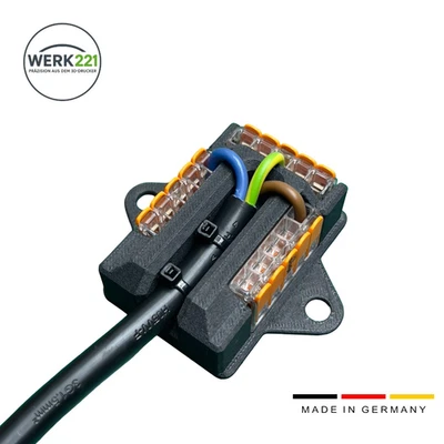 WERK221 Stromverteiler Verteilerblock mit 3x WAGO 221-415 Klemmen, M6 Schraubmontage