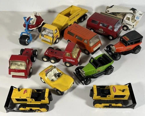 Vintage Tiny Tonka Lot Of 12 Bottom Dump Van Dune Buggy Dozer Taxi Bell Trike