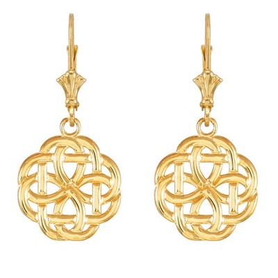 Yellow Gold Eternity Trinity Knot Earrings