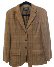 Vtg Lauren Ralph Lauren Equestrian Blazer Womens 6 Tan Lambs wool