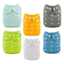6 Pack Cloth Diapers with 12 Inserts - Adjustable Washable Reusable