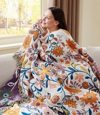 Cotton Throw Blanket 50x60 Boho Floral Farmhouse Bed Couch Decor