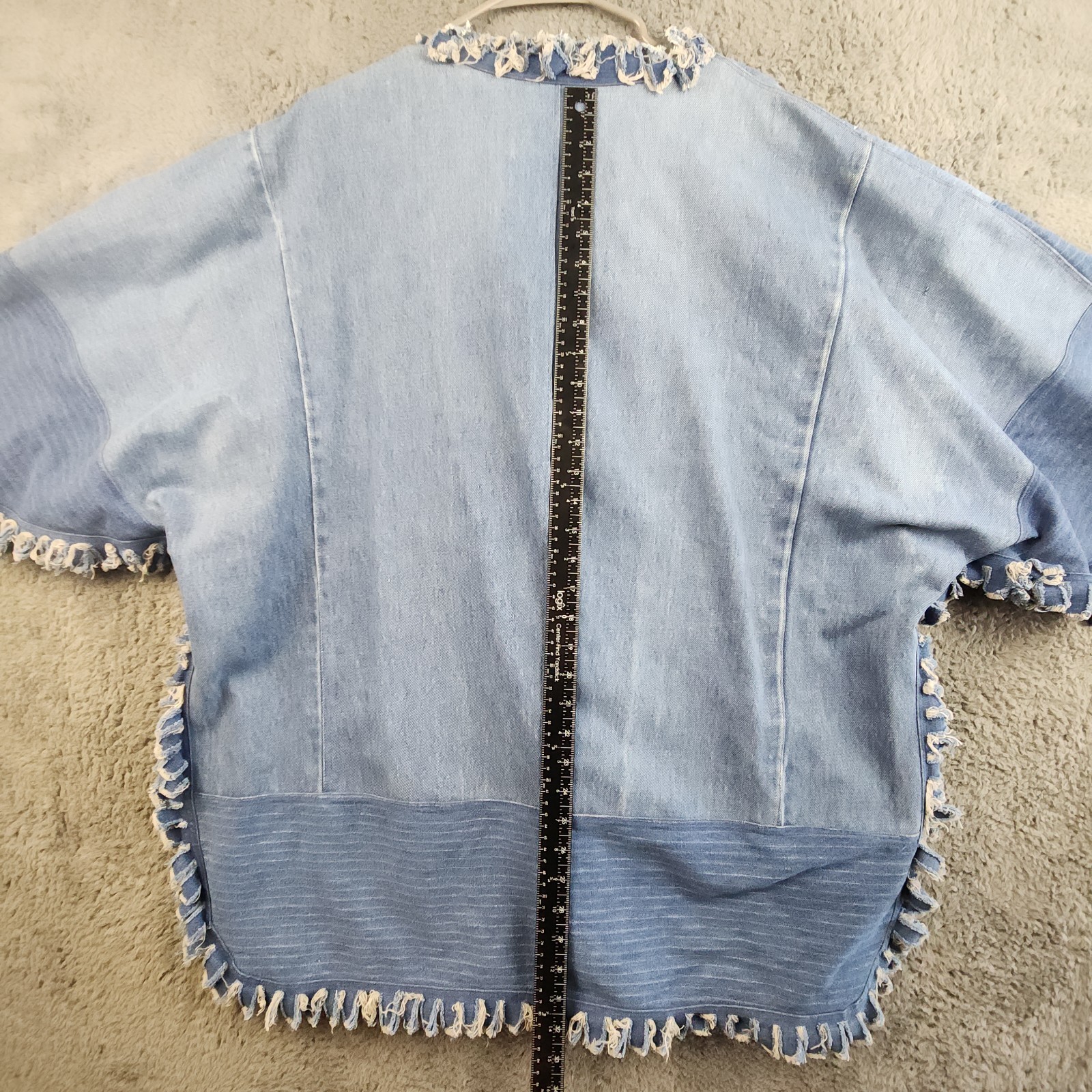 Handmade Denim Patchwork Poncho Jacket Fringe Boh… - image 6