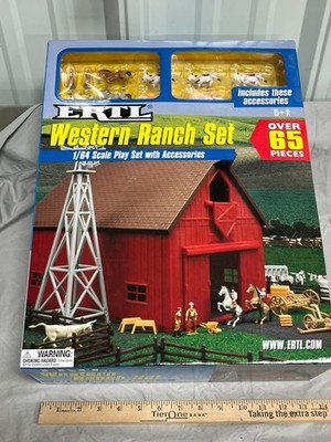 Western Barn Set w/ Cattle Horses Barn Windmill 1:64 ERTL NIB Pink LONGHORNS