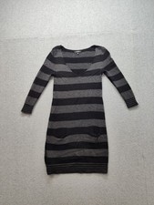 Express Women Sweater Dress XS Gray Black Striped V Neck Long Sleeve Pencil