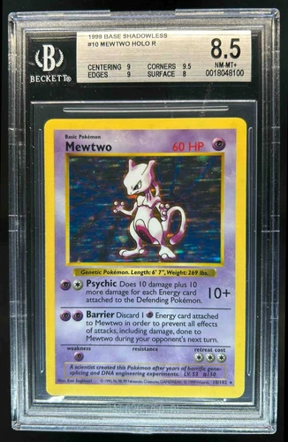 1999 Pokemon Set Shadowless Mewtwo Holo Rare #10/102 BGS 8.5