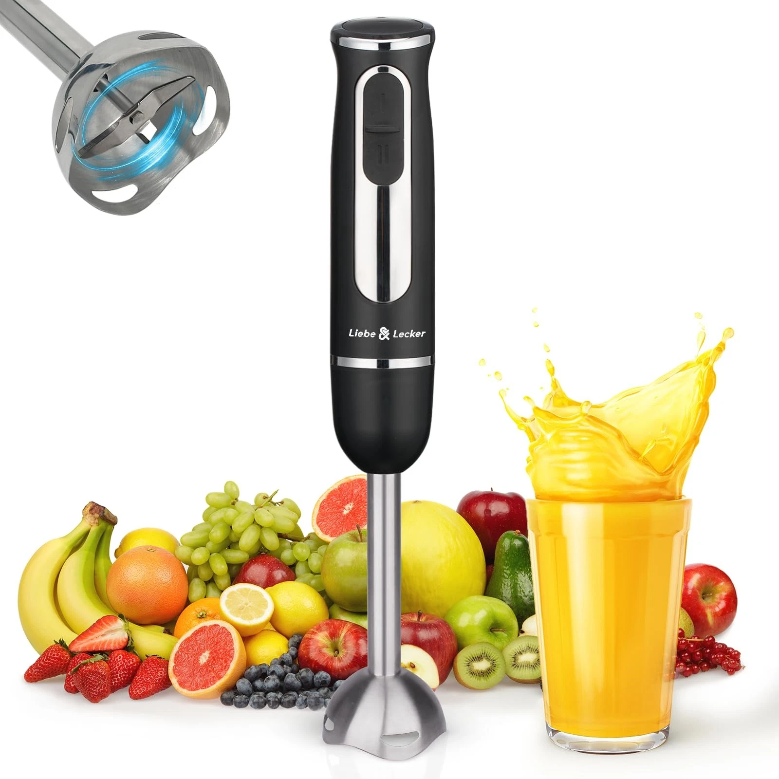 Immersion Blender Handheld, 300W Hand Blender with 2 Mixing Speed and Stainle...