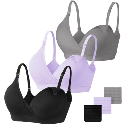 Vinfact 3 Pack Nursing Bras for Breastfeeding Medium, Black/Grey/Purple