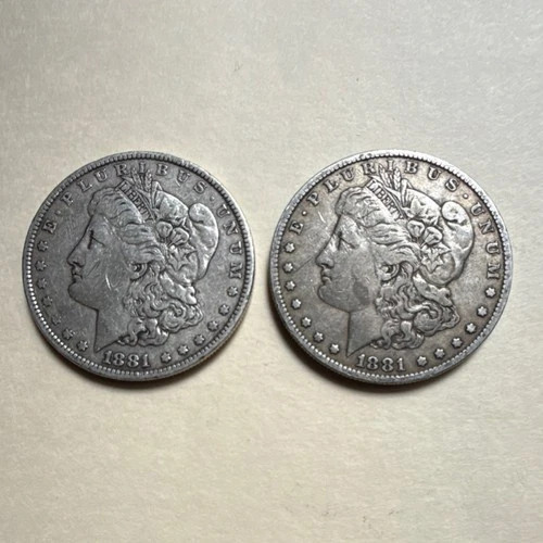 Morgan Silver Dollar 1881 $1 Coins Lot of 2 Circulated 0.9 Fineness