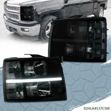 Smoke Lens Black Housing Headlights Fit For 07-14 Chevy Silverado LED DRL Strip