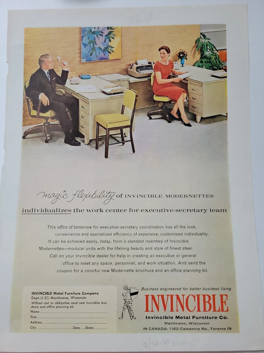 1960 Invincible metal office space desk furniture boss secretary