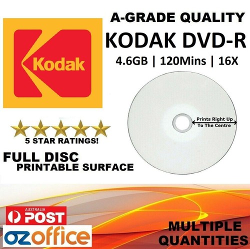 A+ Grade Quality - KODAK DVD-R Full Inkjet Printable Blank DVD Discs 4 ...