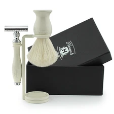 Men Shaving Gift Set DE Safety Razor Badger Hair Brush Best Shaver Holding Stand