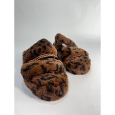 FABLETICS Snug Strap Slippers Sz 6 Fuzzy Brown Black Leopard Print Cushioned