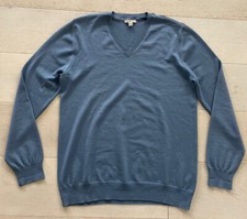 BURBERRY Men s BRIT Nova Check Sweater Merino Wool V-Neck Blue X-Large