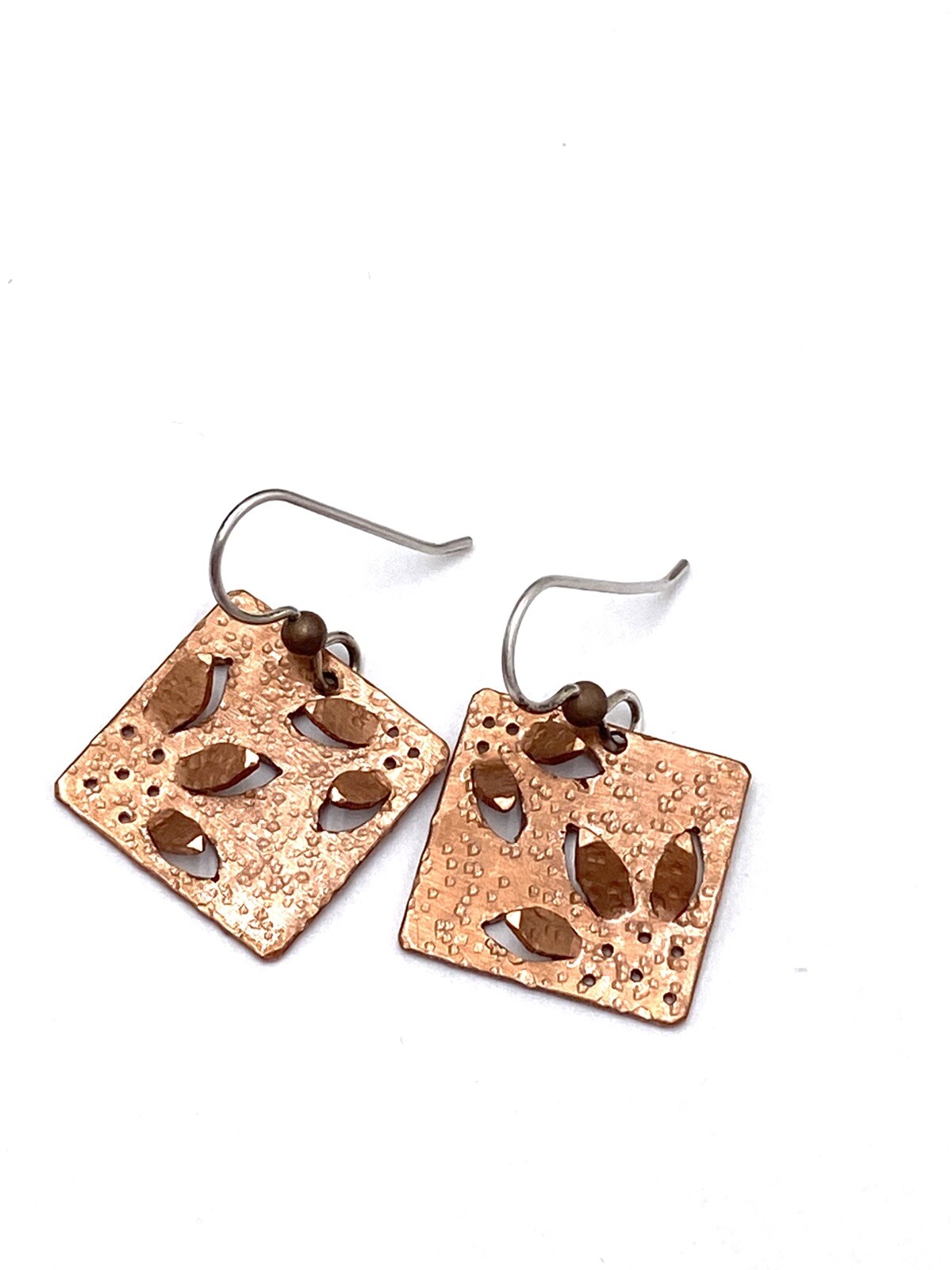 Earrings Drops Dangles  Copper Square Silver Tone… - image 1
