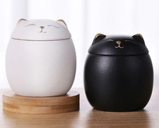 Pet Memorial Urn Cat Ashes Ceramic Jar Air Tight Black White Storage Cute Urn
