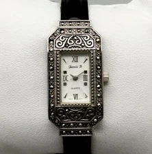 Jennie B Marcasite Watch Women 19mm Silver Tone  Open Cuff Band New Battery