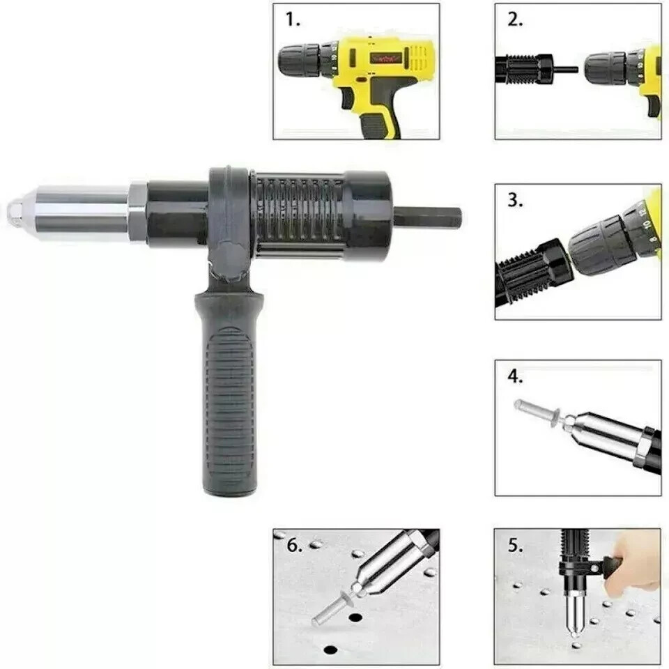 Kit Conversione Da Trapano Avvitatore a Rivettatrice Con Impugnatura e Testine