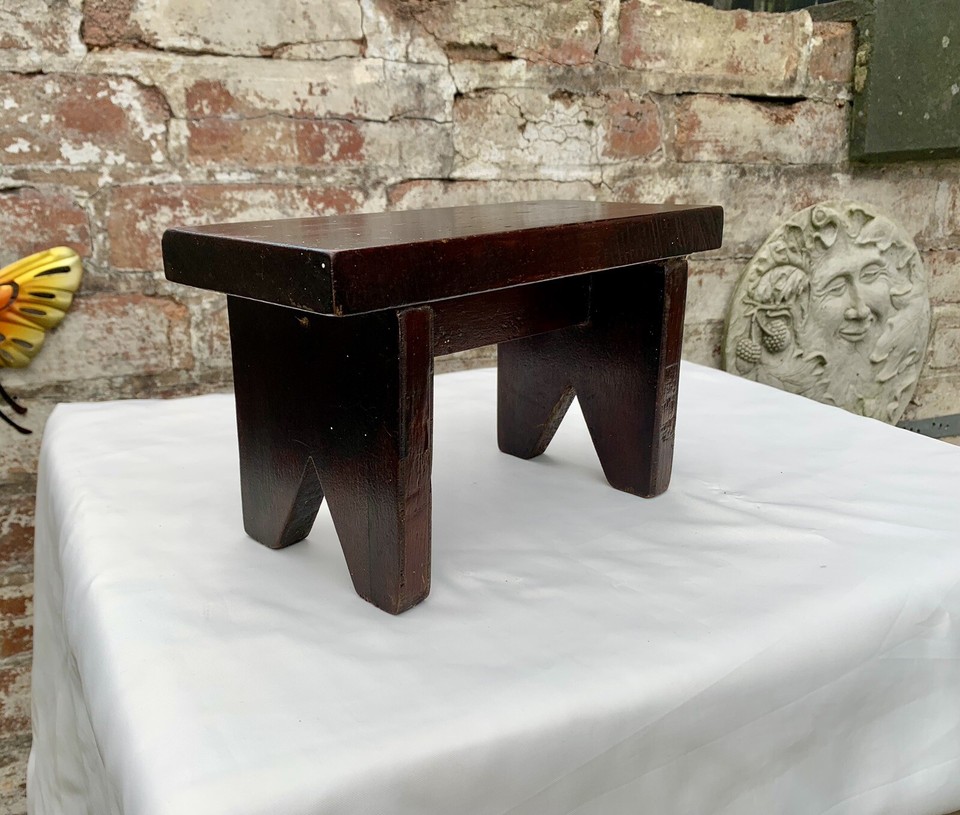 Rare Vintage Handmade Wooden Small Shelf Stand Miniature Stool