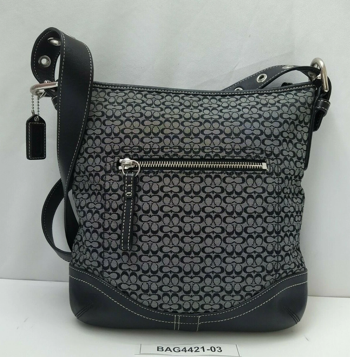 Borsa a tracolla Coach Nera Firma Mini C in pelle finiture in pelle tasca esterna