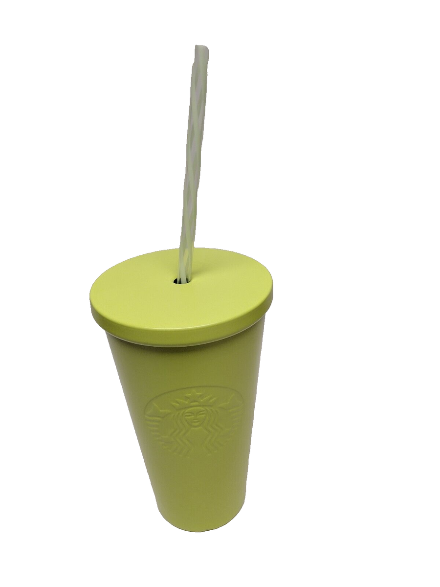 2016 Starbucks Neon Yellow Stainless Steel Tumbler Discontinued 16oz W/Straw