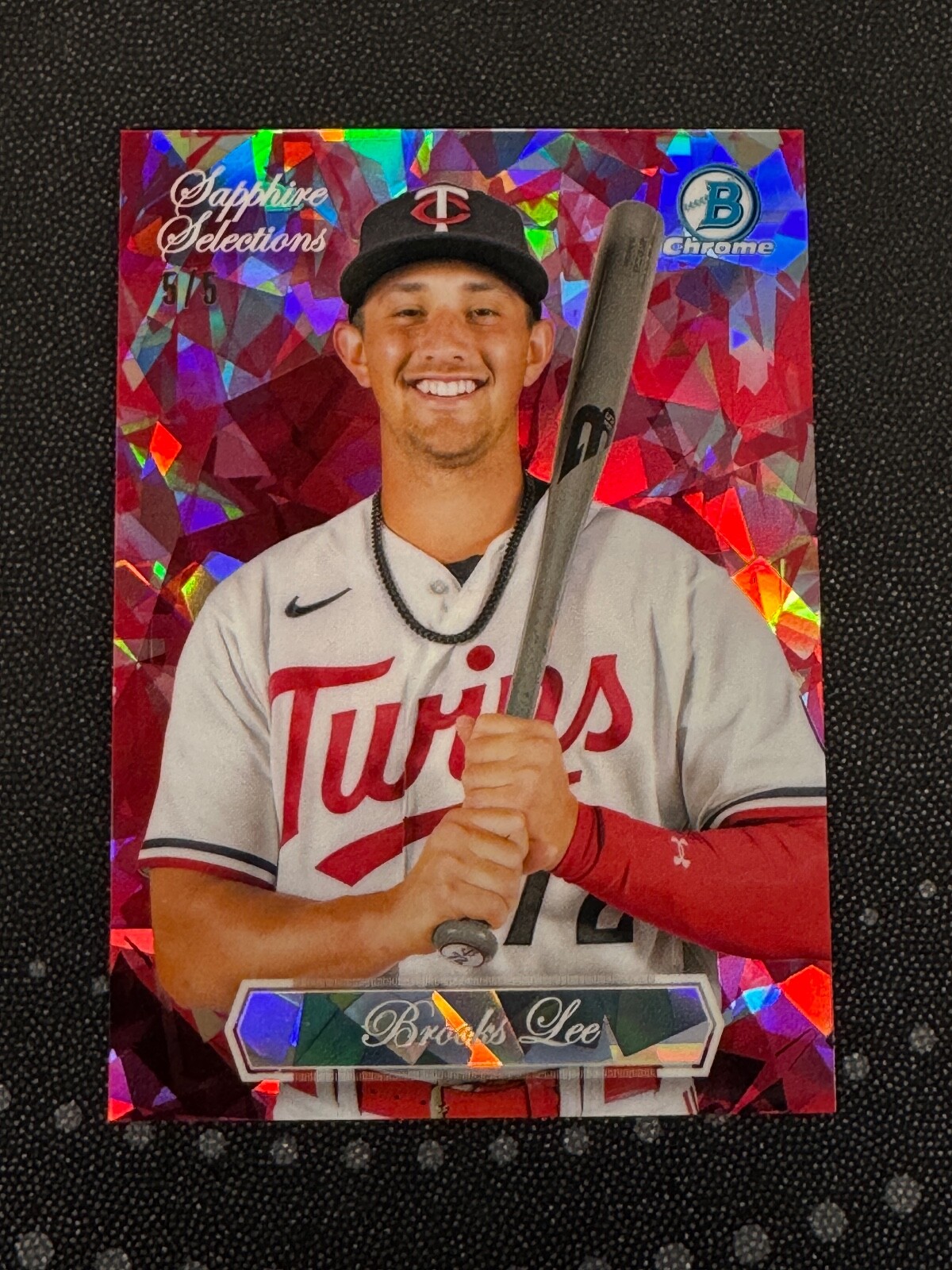 2023 Bowman Chrome Sapphire #BSS-14 Brooks Lee Sapphire Selections Red /5 Twins